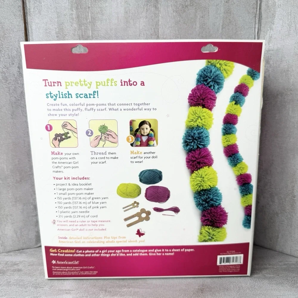 American Girl Crafts Kit Create Two Pom Pom Scarves One For You and One For Doll